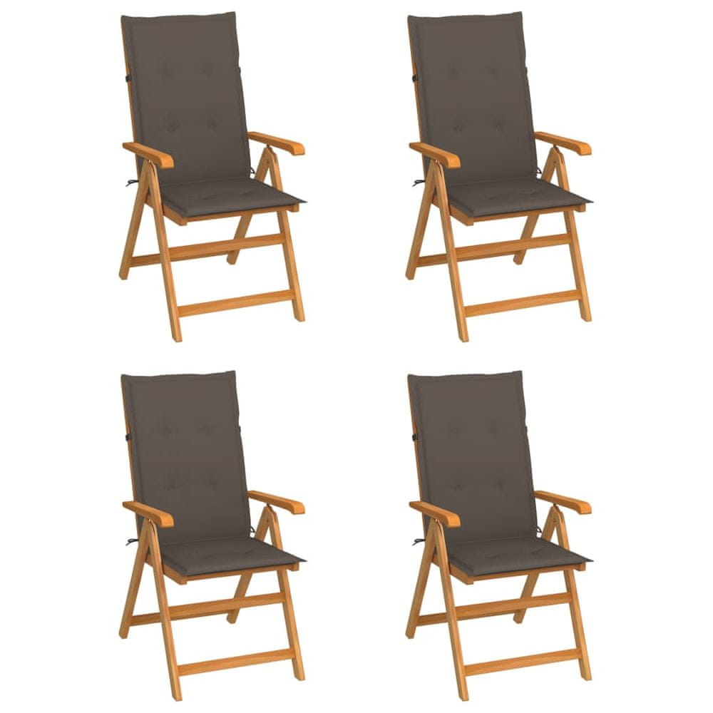 Vidaxl Záhradné stoličky 4 ks so sivohnedými podložkami tíkový masív